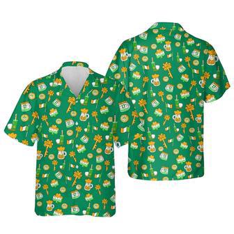 St Patrick's Day Hawaii Shirt, Key Of Luck Hawaiian Shirt, Gold Shamrock St Patty's Beach Short Sleeve Aloha Hawaiian Shirt | Newhawaiianshirts AU