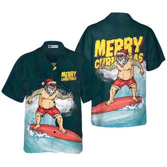 Surfing Santa Claus Merry Christmas Hawaiian Shirt, Xmas Hawaiian Shirts | Newhawaiianshirts CA