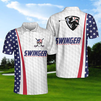 Swinger Skull Golf Polo Shirt, Golf Pattern American Flag Polo Shirt, Best Golf Shirt For Men Coolspod - Monsterry
