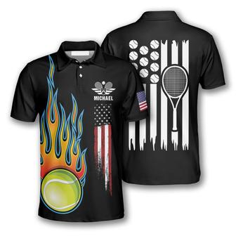 Tennis Ball Flame American Flag Custom Polo Tennis Shirts For Men - Monsterry AU