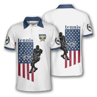 Tennis Player Silhouette American Flag Customized Name All Over Printed Polo Shirt - Monsterry