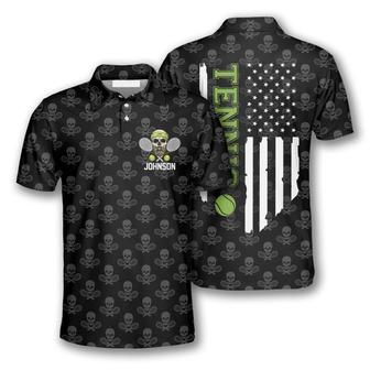Tennis Skull Pattern American Flag Custom Polo Tennis Shirts For Men - Monsterry CA