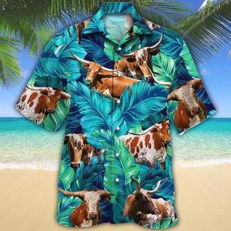 Texas Longhorn Hawaii Shirt Cattle Green, Unisex Print Aloha Short Sleeve Casual Shirt | Newhawaiianshirts AU