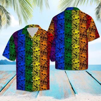 Tropical Plants And Skull Lgbt Color Striped Pattern Hawaiian Shirt, Gay Pride Shirt | Newhawaiianshirts DE