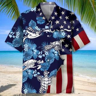 Turtle Tropical Us Flag Hawaiian Shirt, Summer Hawaii Turtle Beach Shirt, Animal Hawaiian Shirts | Newhawaiianshirts AU