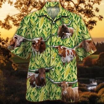 Tx Longhorn Cattle Lovers Corn Pattern Hawaiian Shirt, Unisex Print Aloha Short Sleeve Casual Shirt | Newhawaiianshirts UK