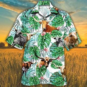 Tx Longhorn Cattle Lovers Tropical Plant Hawaiian Shirt, Unisex Print Aloha Short Sleeve Casual Shirt | Newhawaiianshirts DE