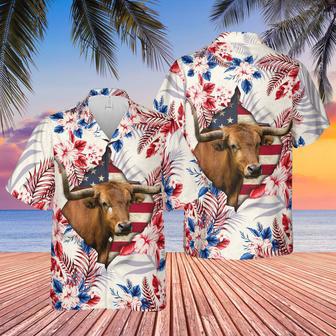 Tx-Longhorn Face Hibiscus Flower All Over Printed Hawaiian Shirt | Newhawaiianshirts CA