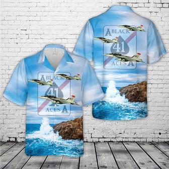 Us Navy Hawaiian Shirt, Us Navy Strike Fighter Squadron 41 Black Aces Hawaiian Shirt, Military Hawaiian Shirt | Newhawaiianshirts CA