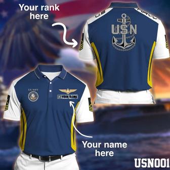 Veteran Polo Shirt, Us Navy Custom Name And Rank Polo Shirt - Monsterry