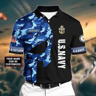 Veteran Polo Shirt, Custom Name Us Navy Skull Black Camo Pattern Polo Shirt - Monsterry UK