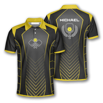 Yellow Black Sports Style Emblem Custom Pickleball Shirts For Men - Monsterry