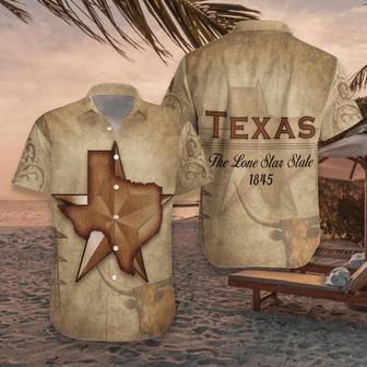 1845 The Lone Star State Texas For Men, Vintage Texas Longhorn Shirt, Proud Texas Shirt For Men Unisex Hawaiian Shirt Aloha Shirt | Newhawaiianshirts AU