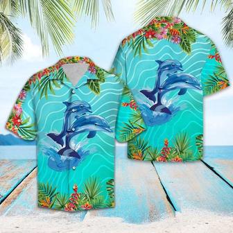 A Couple Of Dolphin Love Summer Vacation Themed Pattern , Aloha Shirt Unisex Hawaiian Shirt Aloha Shirt | Newhawaiianshirts UK