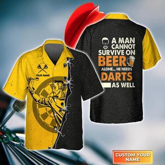 A Man Cannot Survive On Beer Alone He Needs Darts As Well , Darts For Men, Women, Darts Team Shirt Unisex Hawaiian Shirt Aloha Shirt | Newhawaiianshirts AU