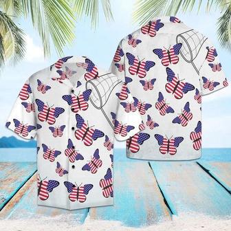 Amazing Butterflies With American Flag Hawaiian Shirt, Short Sleeve Hawaiian Aloha Shirt For Men Summer Gifts | Newhawaiianshirts UK