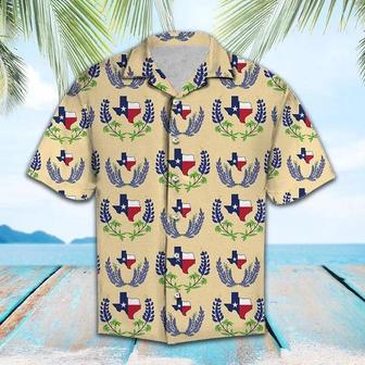 Amazing Map And Flag Of Texas Bluebonnet Pattern Hawaiian Shirt Summer Gifts | Newhawaiianshirts DE