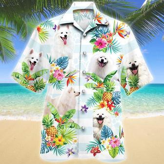 American Eskimo Dog Tropical Flower Hawaii Shirt, Dog Hawaiian Shirt Men, Short Sleeve Hawaiian Aloha Shirt Summer Gifts | Newhawaiianshirts