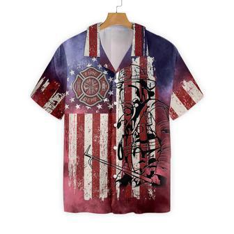 American Flag Fire Dept Firefighter Hawaiian Shirt, Fire Department Logo Firefighter Shirt For Men Summer Gifts | Newhawaiianshirts AU