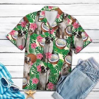 Awesome Australian Shepherd Tropical Coconut Pattern , New Unisex Hawaiian Shirt Aloha Shirt | Newhawaiianshirts CA