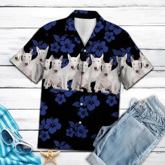 Awesome Bull Terrier Tropical Hibiscus On Black Hawaiian Shirt Summer Gifts | Newhawaiianshirts CA