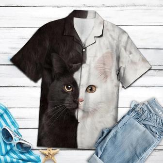 Awesome Cat Black And White Portrait Pattern Hawaiian Shirt Summer Gifts | Newhawaiianshirts AU