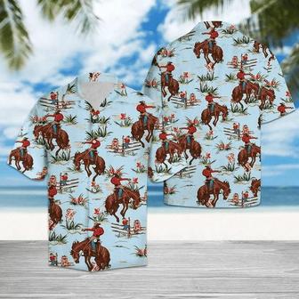 Awesome Cowboy With His Horse Blue Theme Hawaiian Shirt Summer Gifts | Newhawaiianshirts AU