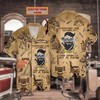 Barber Skull Hawaiian Shirt, Barber Skull Hawaii Shirt, Barber Shop Summer Gifts | Newhawaiianshirts UK