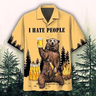 Bear Drinking Beer Summer Hawaiian Shirt, I Hate People Beer With Mug Beer Gold Theme Hawaiian Shirt Summer Gifts | Newhawaiianshirts AU