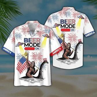 Beer Mode On Bigfoot Ufo White Hawaiian Shirt, Short Sleeve Hawaiian Aloha Shirt For Men Summer Gifts | Newhawaiianshirts CA