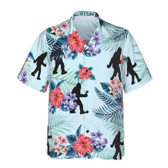 Bigfoot Bluebonnet Bigfoot Hawaiian Shirt, Arctic Blue Texas Floral And Leaves Bigfoot Shirt For Men Summer Gifts | Newhawaiianshirts AU