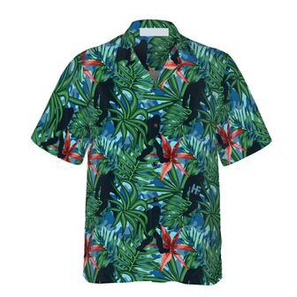 Bigfoot Silhouette Walking Bigfoot Hawaiian Shirt, Tropical Forest Floral Bigfoot Shirt For Men Summer Gifts | Newhawaiianshirts CA