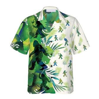 Bigfoot Silhouettes In Tropical Hawaiian Shirts For Men, Green Sasquatch Shirts For Men And Women Summer Gifts | Newhawaiianshirts