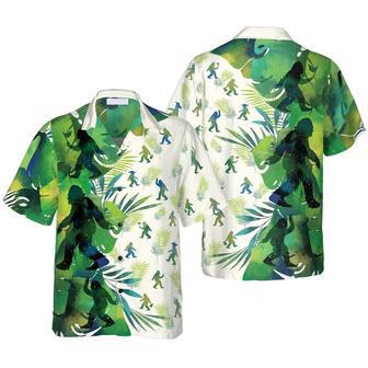 Bigfoot Silhouettes In Tropical S For Men, Green Sasquatch Shirts, Bigfoot Tropical Summer Aloha Shirt For Men Unisex Hawaiian Shirt Aloha Shirt | Newhawaiianshirts