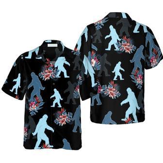 Bigfoot & The Tropical Leaves Bigfoot Hawaiian Shirt, Black Tropical Floral Bigfoot Shirt For Men Summer Gifts | Newhawaiianshirts