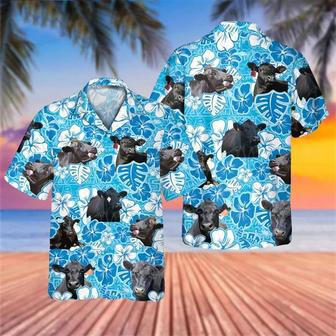 Black Angus Blue Floral Hawaiian Shirt, Cow Hawaii Shirt, Cow Lovers Shirt For Men Summer Gifts | Newhawaiianshirts AU