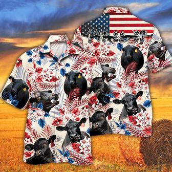 Black Angus Cattle Lovers American Flag , Cow Vintage Flower, Men, Women Unisex Hawaiian Shirt Aloha Shirt | Newhawaiianshirts CA