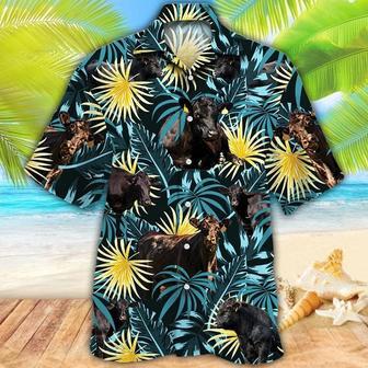 Black Angus Cattle Lovers Blue And Yellow Plants Hawaiian Shirt Summer Gifts | Newhawaiianshirts AU