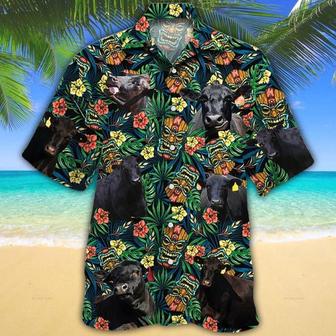 Black Angus Cattle Lovers Tribal Tiki Mask Hawaiian Shirt Summer Gifts | Newhawaiianshirts UK