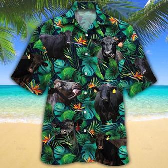 Black Angus Cattle Lovers Tropical Leaves Hawaiian Shirt Summer Gifts | Newhawaiianshirts CA