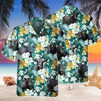 Black Angus Tropical Pineapple Fruit Hawaiian Shirt, Flowers Aloha Shirt For Cow Lovers Summer Gifts | Newhawaiianshirts