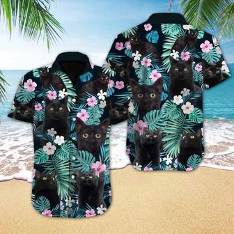 Black Cat Flower Spring Design Hawaiian Shirt Summer Gifts | Newhawaiianshirts CA