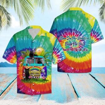 Black Cat Live In The Sunshine Hippie Van Tie Dye Themed Hawaiian Shirt Summer Gifts | Newhawaiianshirts DE