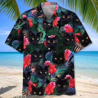 Black Cat Tropical , Unisex Summer Beach Casual Short Sleeve Summer Vacation Beach Shirts Unisex Hawaiian Shirt Aloha Shirt | Newhawaiianshirts CA