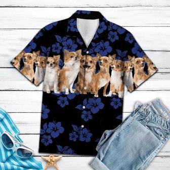 Blue Hibiscus With Chihuahua Dogs Hawaiian Shirt Summer Gifts | Newhawaiianshirts