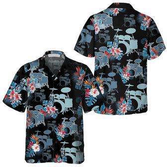 Blue Tropical Flower Drum , Drum Shirt For Men, Gift For Drummers Unisex Hawaiian Shirt Aloha Shirt | Newhawaiianshirts UK