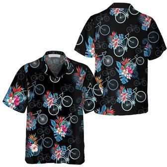 Blue Tropical Leaves Cycling Hawaiian Shirt, Tropical Mountain Bike Shirt For Men, Unique Gift For Cyclists Summer Gifts | Newhawaiianshirts DE