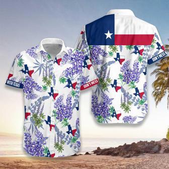 Bluebonnet Texas Hawaiian Shirt Purple Version, Button Down Floral And Flag Texas Shirt, Proud Texas Shirt For Men Summer Gifts | Newhawaiianshirts AU