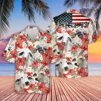 Brahman Hibicus Floral Us Flag , Summer Aloha Shirt Men And Women Unisex Hawaiian Shirt Aloha Shirt | Newhawaiianshirts UK