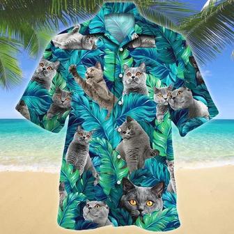 British Shorthair Cat Lovers Gift, Cat Summer Beach Palm Tree Hawaiian Shirt Summer Gifts | Newhawaiianshirts